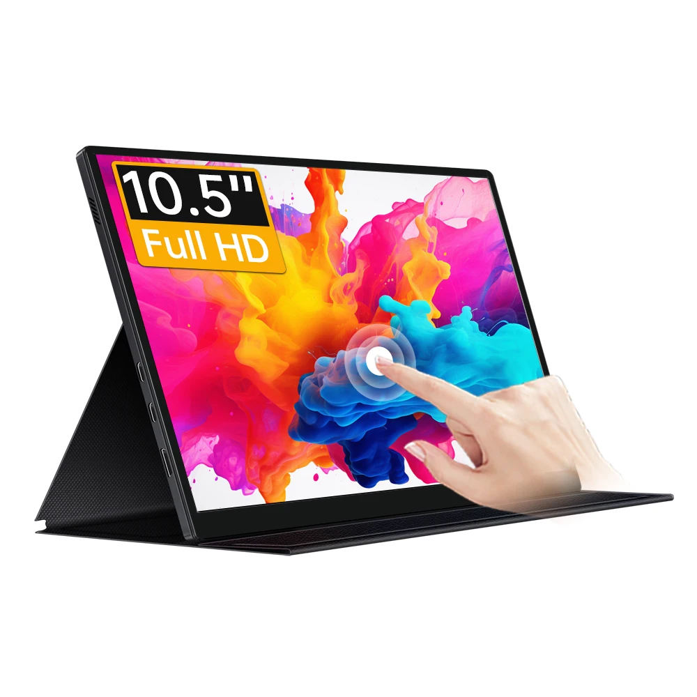 Damrapt 10.5'' FHD Portable Monitor Touch Screen External Monitor with Leather Case for Laptop Macbook Smart Phone Xbox gaming