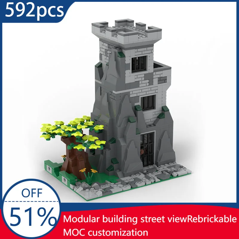 

592 шт. MOC, средневековая модель крепости, здание, буксирный тюремный замок, архитектурные блоки, сделай сам, детские сборные кирпичи, игрушки, подарки