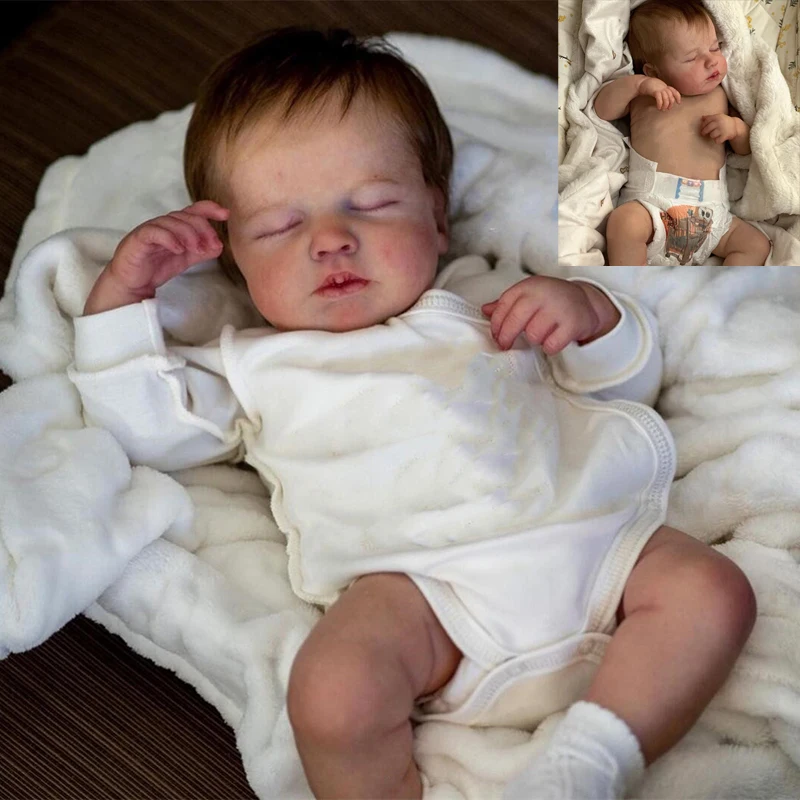 

19inch Full Body Newborn Baby Dolls Handmade Lifelike Reborn Loulou Sleeping Soft Touch with 3D Painted Skin Visible Veins