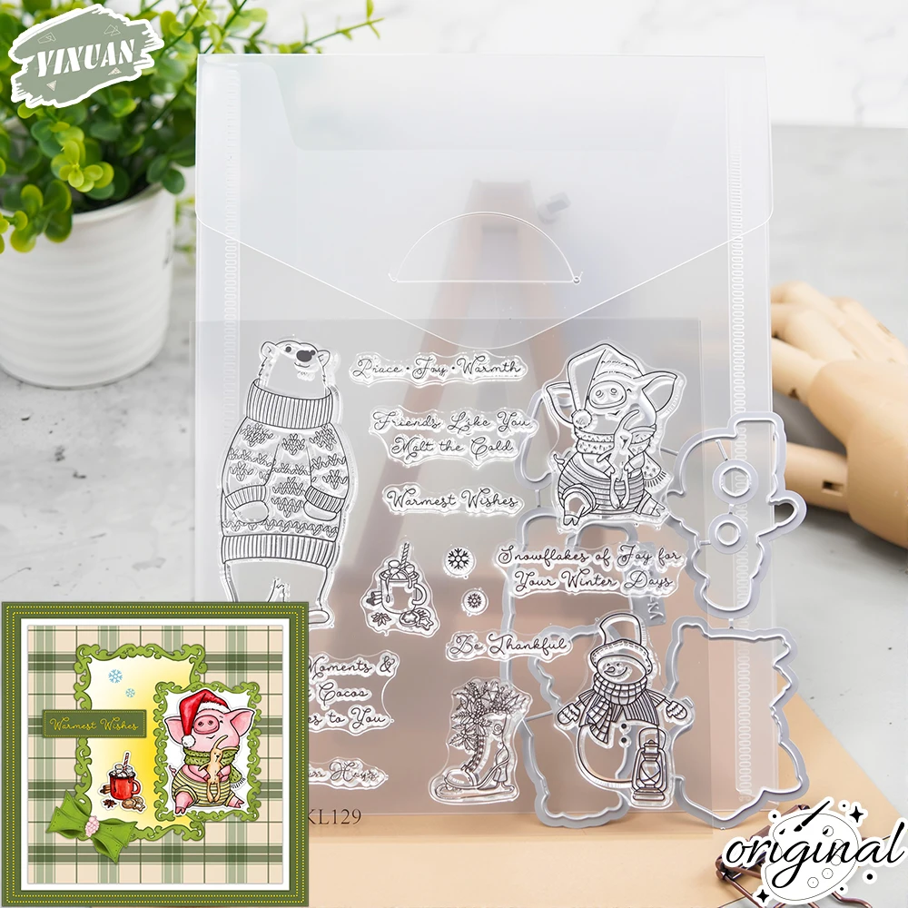 Merry Christmas Animals Cutting Dies Clear Stamp Set DIY Scrapbooking Metal Dies Silicone Stamp Card Making Crafts Albums Decor