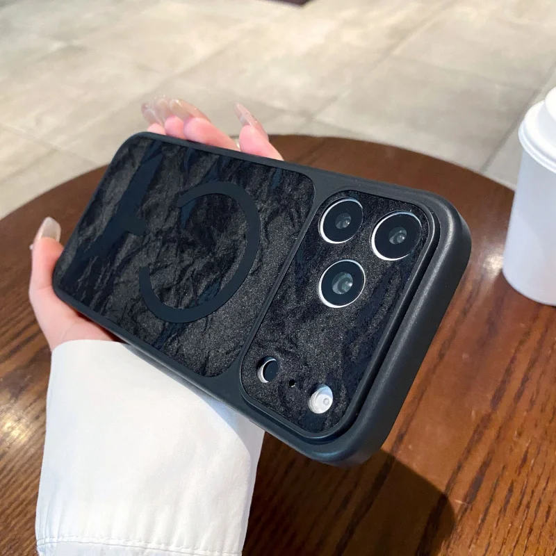 

Suitable for Apple 17 Promax large window phone case iPhone 16 magnetic suction 15 leather pattern 14 13 protective case