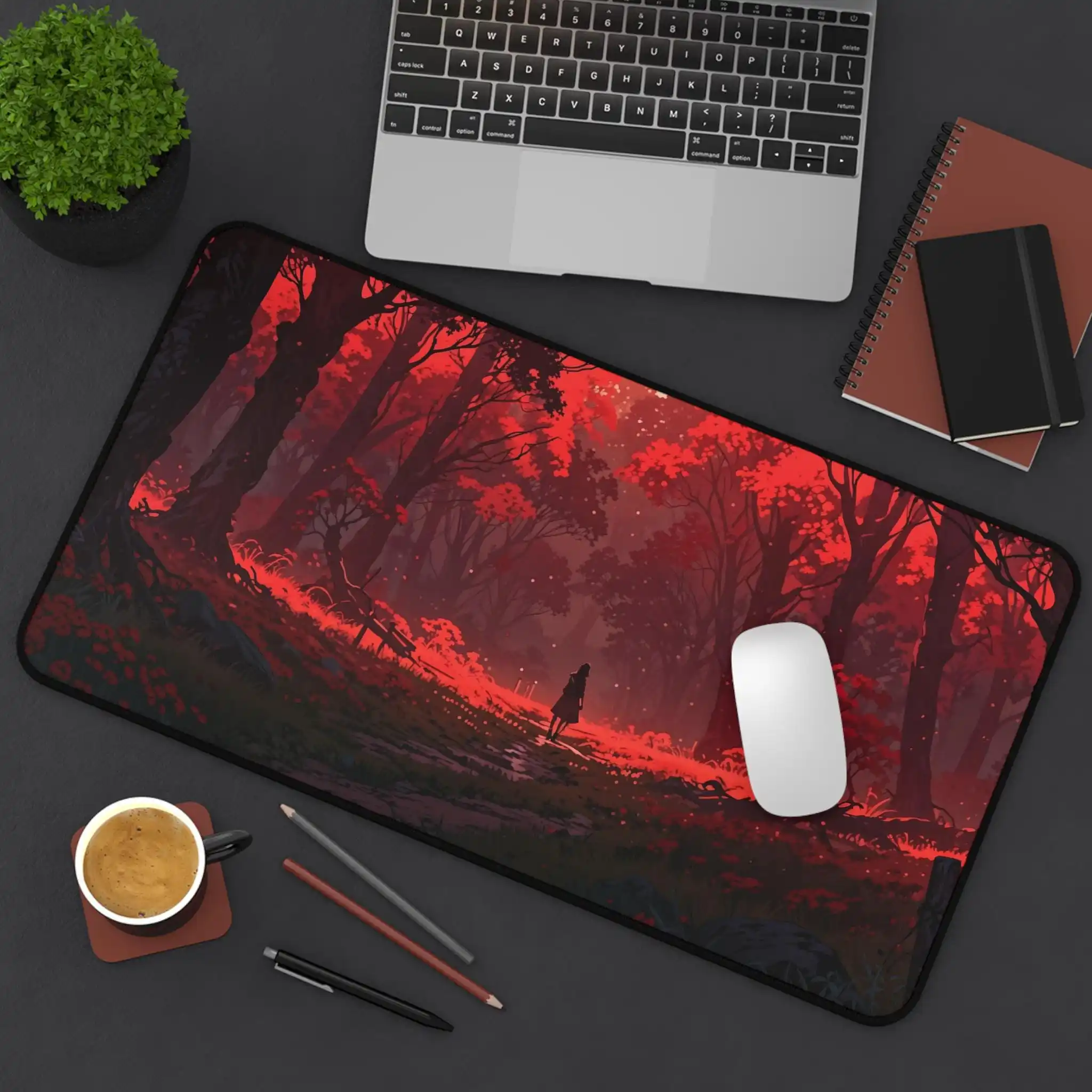 Red Forest Game Desk Mat, Landscape Mouse Pad, Non-Slip Waterproof Game Mats, Office Decoration Gift, Perfect Gift for Friends
