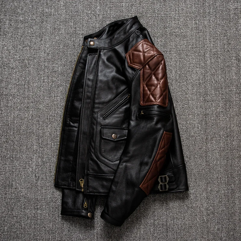 2022 NEW Motorcycle Cowhide Leather Jacket Men's Natural Genuine Leather Clothes Protective Equipment Biker Slim Men Coat