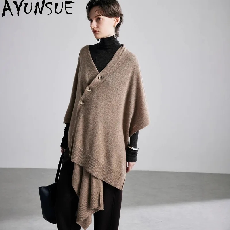 AYUNSUE 100% سترة الكشمير المعنقة 2025 وصول جديد سترة على الطراز الحر ملابس عصرية فريدة للمرأة نوعية جيدة كارديغان ЖenСыы