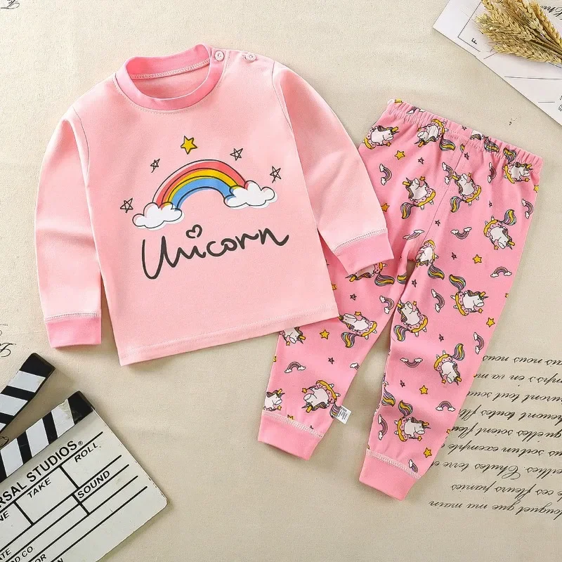 New 2024 Kids Boys Girls Pajama Sets Cartoon Long Sleeve T-Shirt Tops with Pants Toddler Baby Spring Autumn Sleeping Clothes