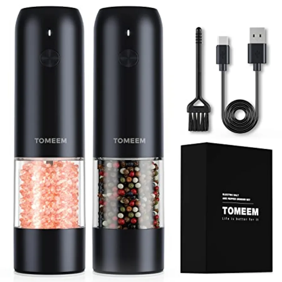 

Electric Salt and Pepper Grinder Set with LED Lights Rechargeable Automatic Pepper and Salt Mill with 6 Adjustable Coarseness D