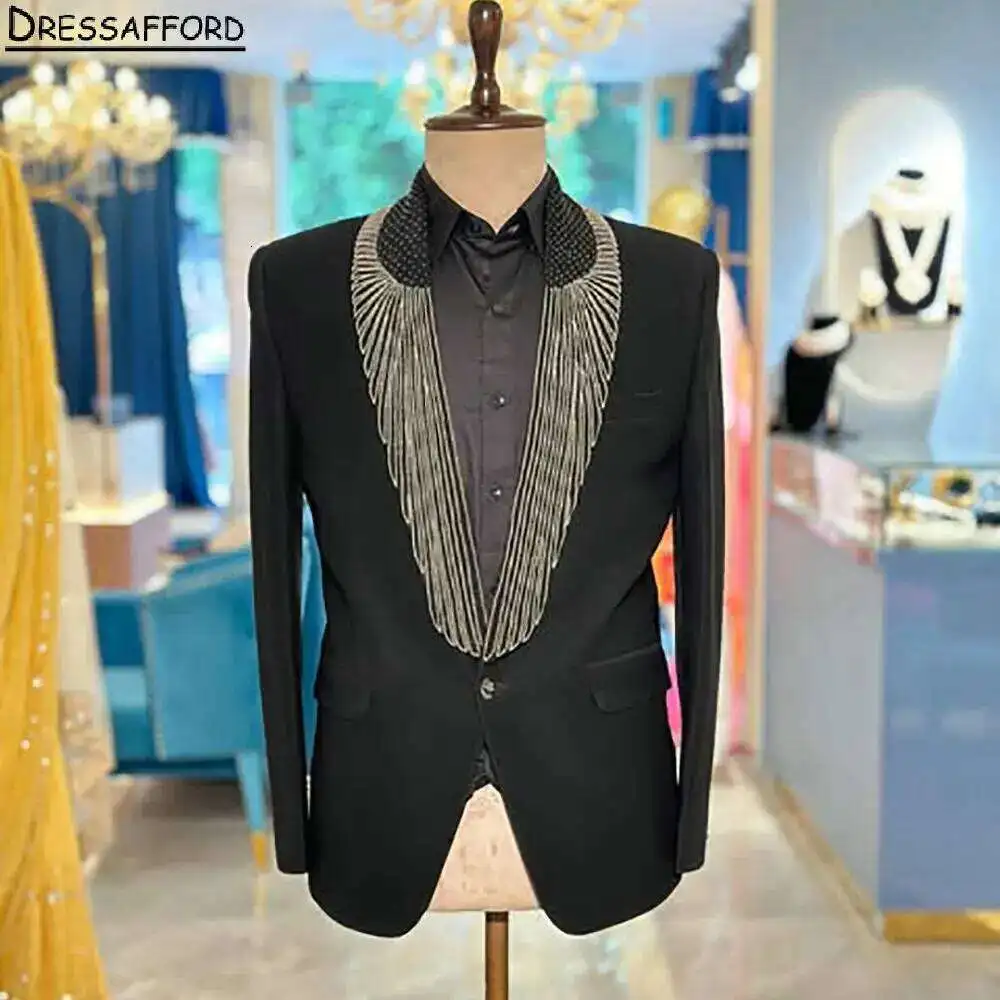 

Black Groom Tuxedos Beading Groomsmen Men's Wedding Prom Suits For Men 2 Piecesjacket+Pants