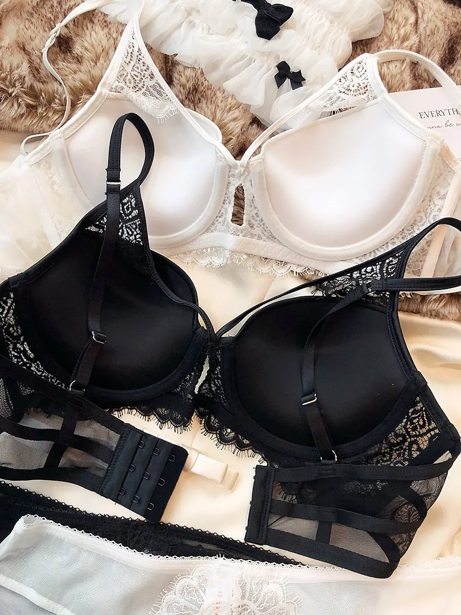 Sexy Hollow Push Up Bra Set Seamless Glossiness Comfort Women Underwear Classic Bandage Design Temptation Bras and Panties Sets