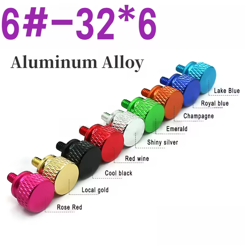 6 # -32 * 6mm Aluminum Alloy Computer Chassis Color Screws, American Coarse Thread Knurled Head Screws, Hand Tightened Bolts