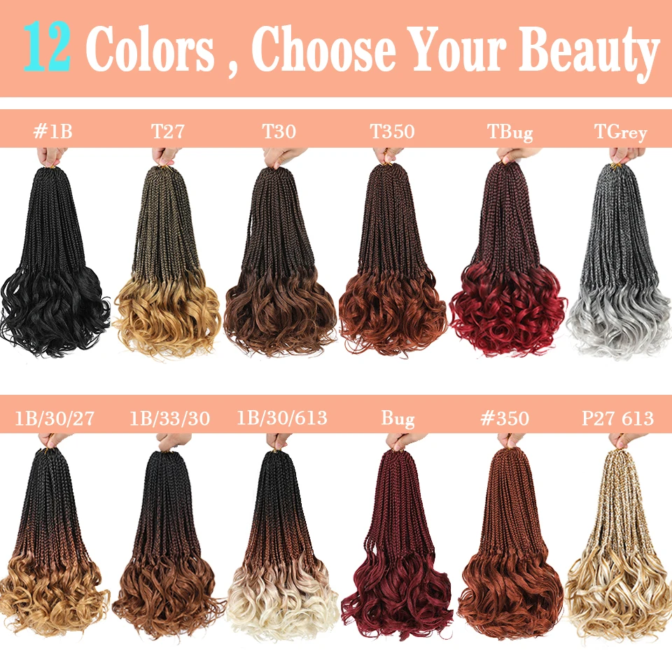 

14’’ Synthetic French Curls Crochet Hair Braids Kid-Friendly Ombre Brown to Blonde French Curl Box Braids with Bouncy Curly Ends