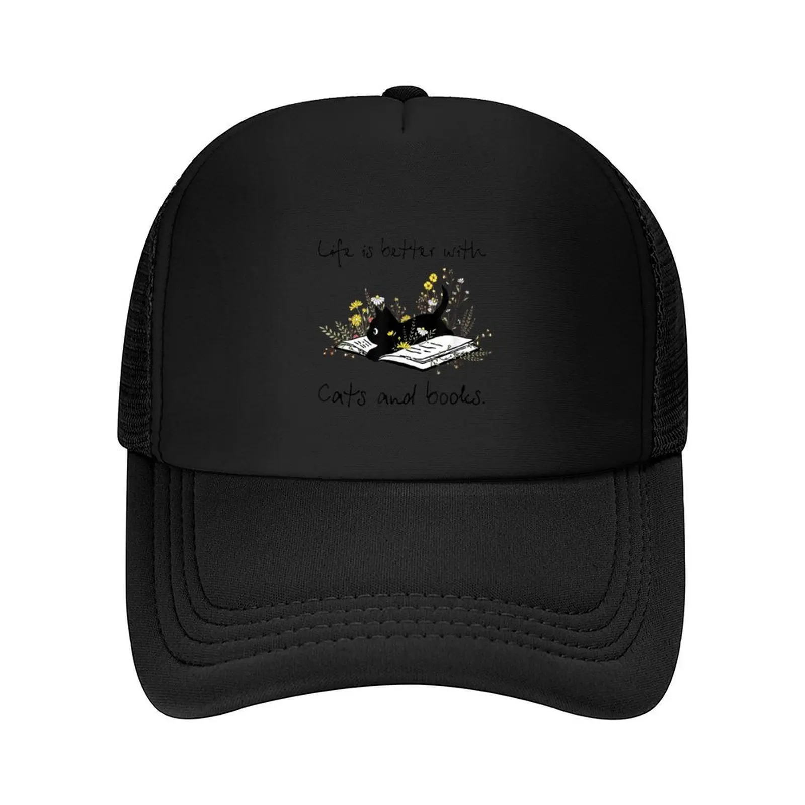 

Life Is Better With Cats And Books Baseball Cap Hat Man For The Sun Rugby Fishing cap fashionable Men Caps Women's