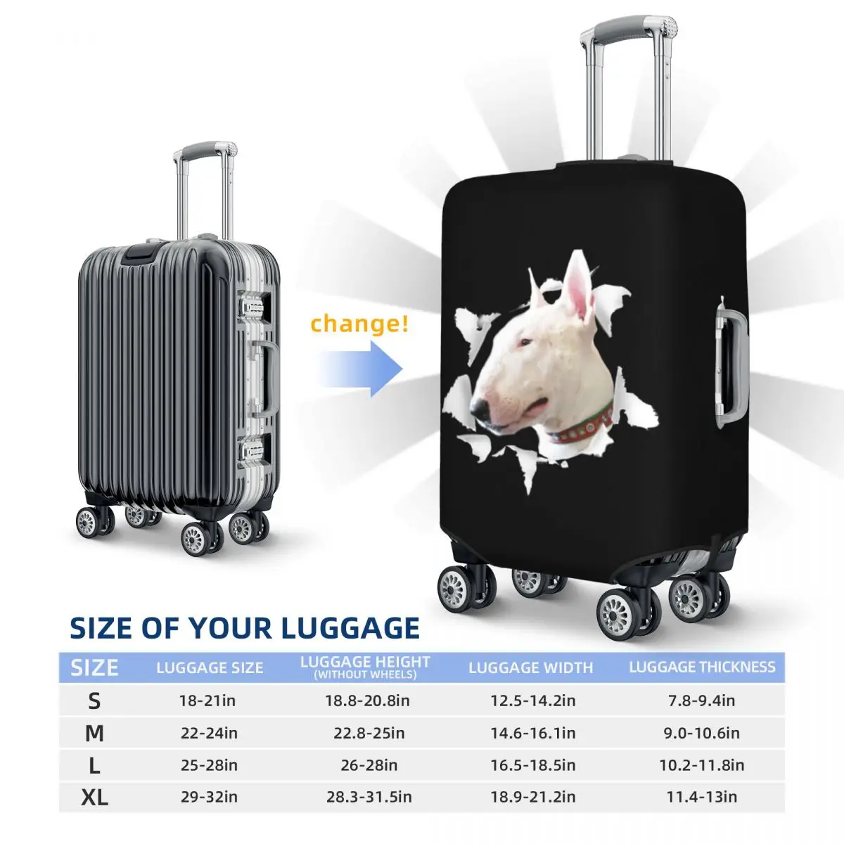 Custom Funny Bull Terrier Dog Suitcase Cover Washable Animal Luggage Protective Covers for 18-32 inch