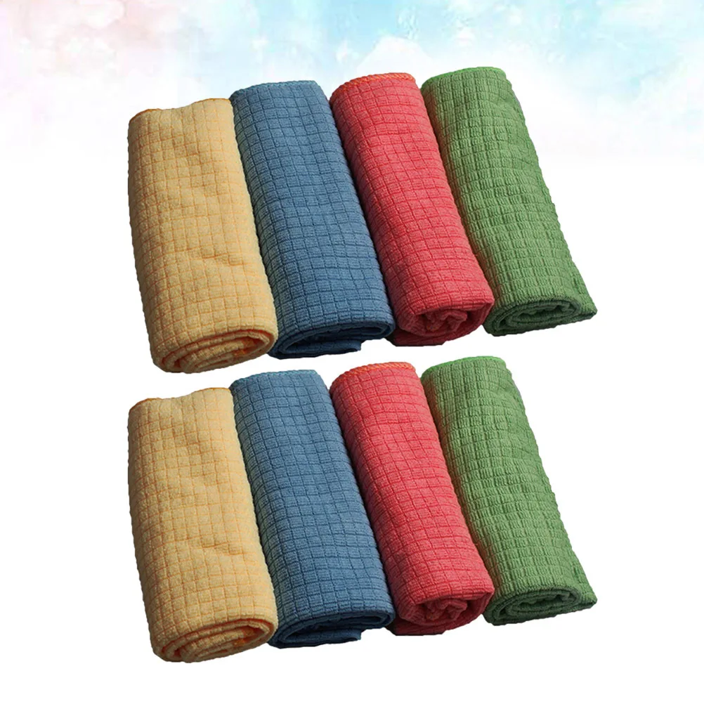 8pcs Absorbent Cleaning Cloth Kitchen Towel For Washing Dishes Scouring Pad Household Supplies Mixed Colors High Water