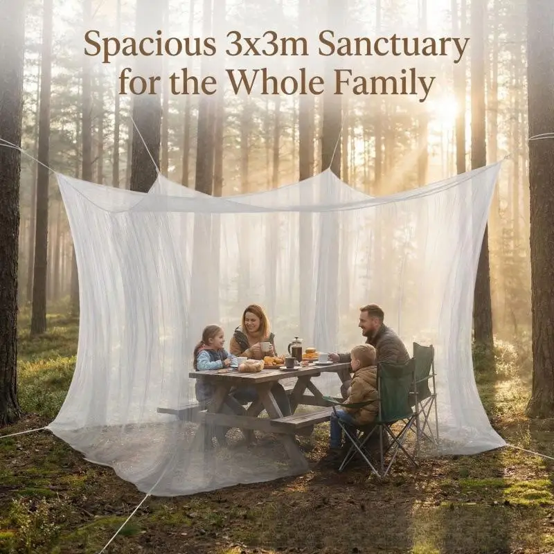 Outdoor Summer Hanging Mosquito Net for Patio Yard, 300CM Large Breathable Mesh Mosquito Net Camping Curtain for Bedroom Hammock