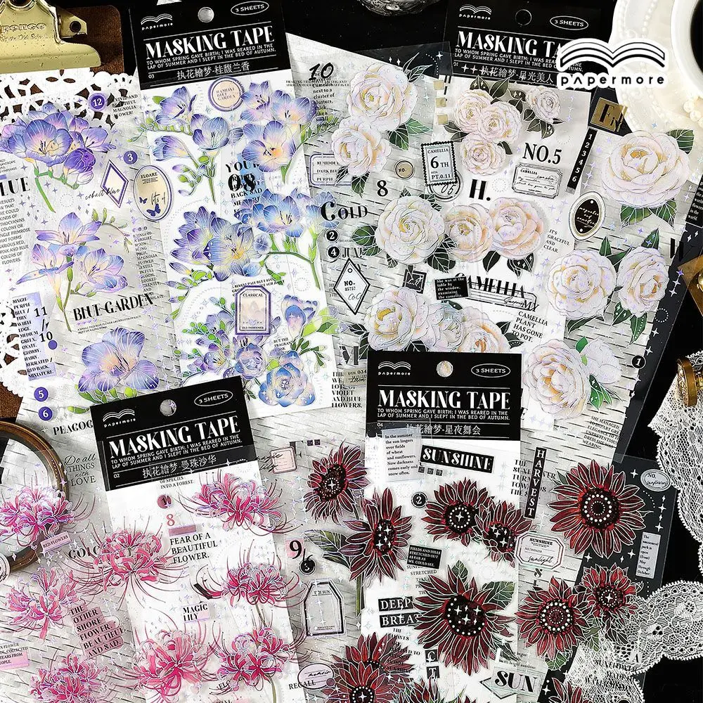 3pcs/lot Kawaii Scrapbook Stickers Painting Dreams with Flowers Journaling Scrapbooking Supplies Decorative Stationery