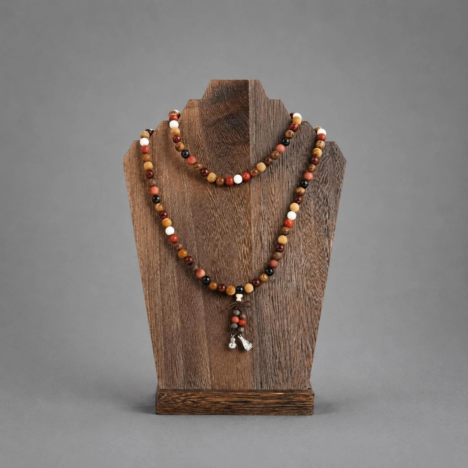Necklace Bust Stand Distressed Finish Wooden Necklace Stand Jewelry Display Bust Retro Rectangular Base