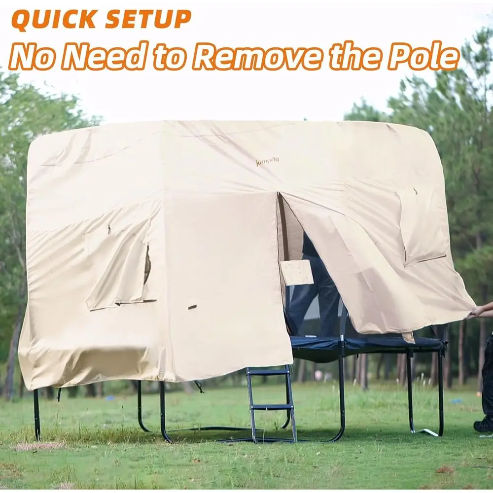 خيمة ترامبولين بطول 14 قدم للأطفال (خيمة فقط)، تناسب 6 أقطاب مستقيمة ترامبولين مستديرة، غطاء ظل ترامبولين مع ضوء LED، مصباح