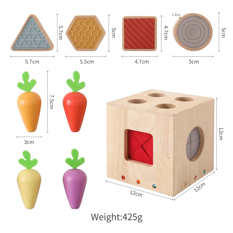 Baby Wooden Silicone Touch Radish Blocks Box Toys Color Recognition Pretend Game Removable Exercise Hands Skills Montessori Toys