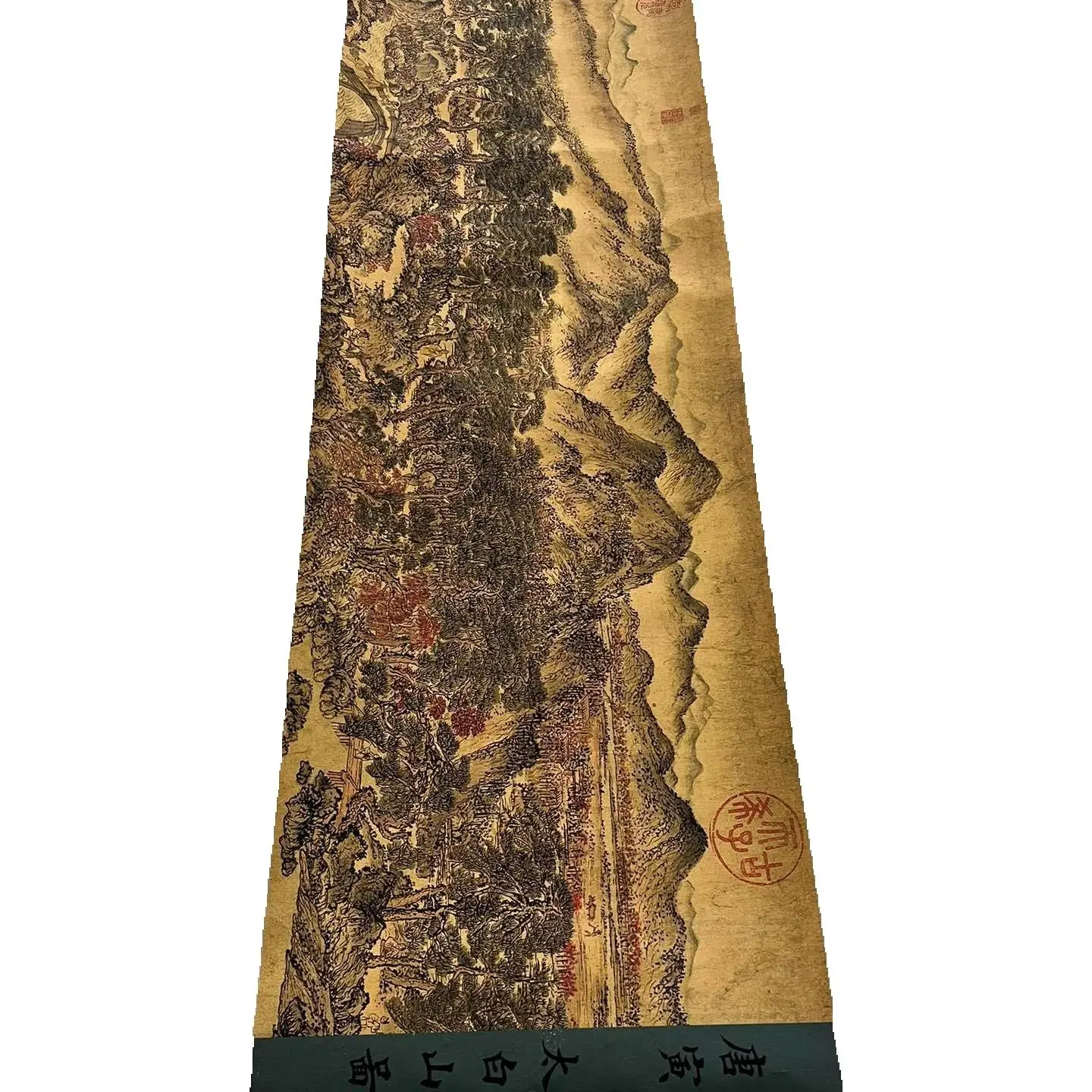

Chinese Old Long Scroll Painting Landscape Tang Yin's Taibai Mountain Map Traditional Art on Old Scroll Paper