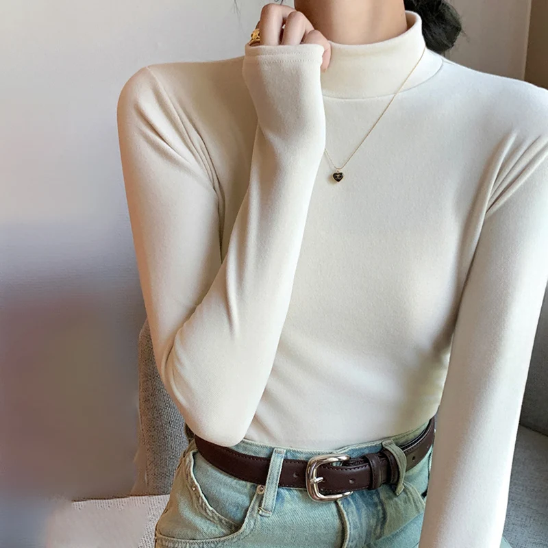 

Solid Color Thicken Bottoming Shirts for Women Autumn and Winter Fashion Half-High Collar Warming Shirt Casual Comfortable Shirt