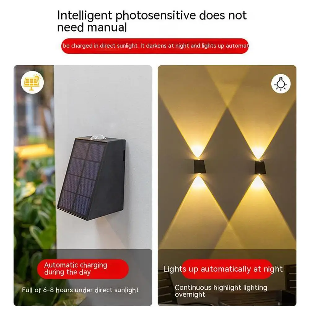야외 LED 태양광 벽 조명, 위 아래 조명, 방수 데크 조명, 뒤뜰 정원 차고용 투광 조명