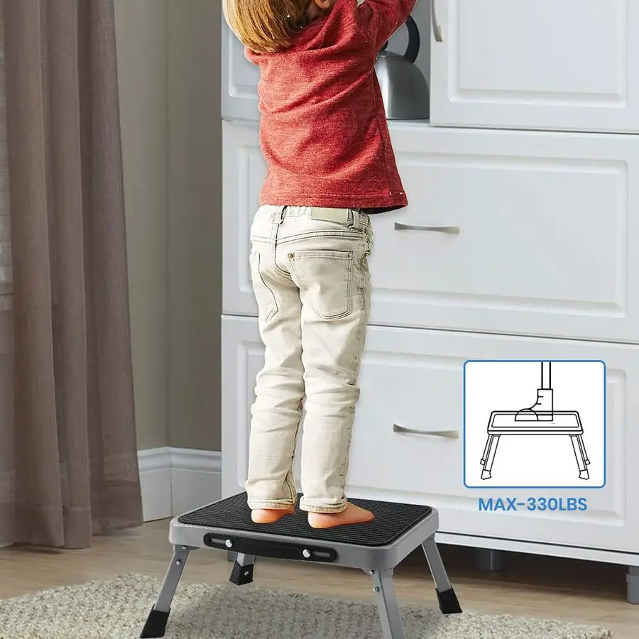 1Step 330lbs Capacity Folding Metal Step Stool, Portable Step Ladder, NonSlip, Sturdy