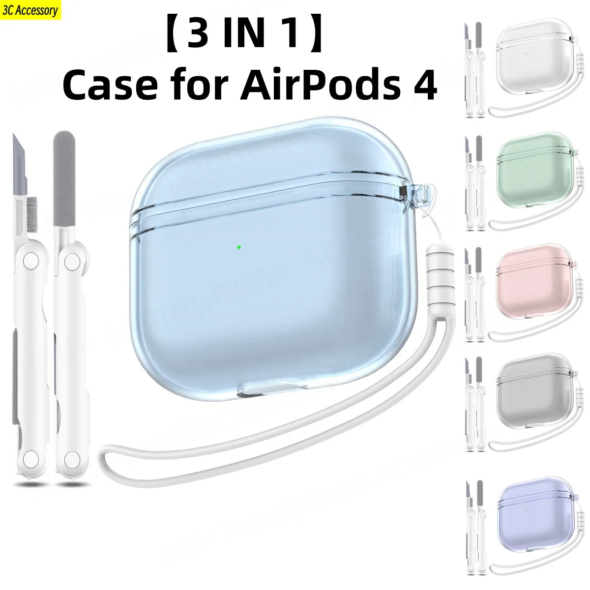 

Case for Airpods 4th Gen Transparent Shockproof Protective Case with Cleaning Pen For Woman Apple AirPods 4 (2024)USB C Cases