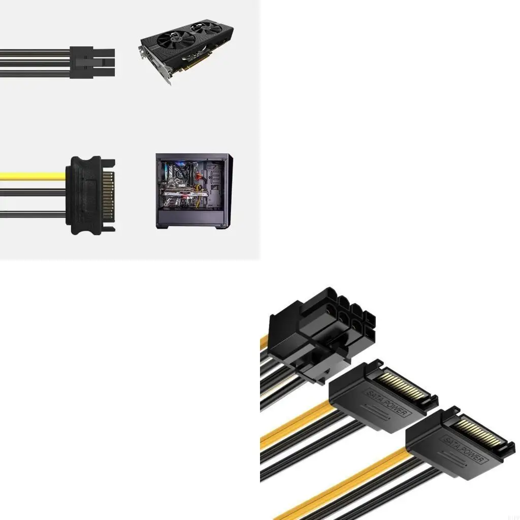 E1PF Sata15pin to 8Pin Power Cable for Video Card Connection Easy to Use Power Cord