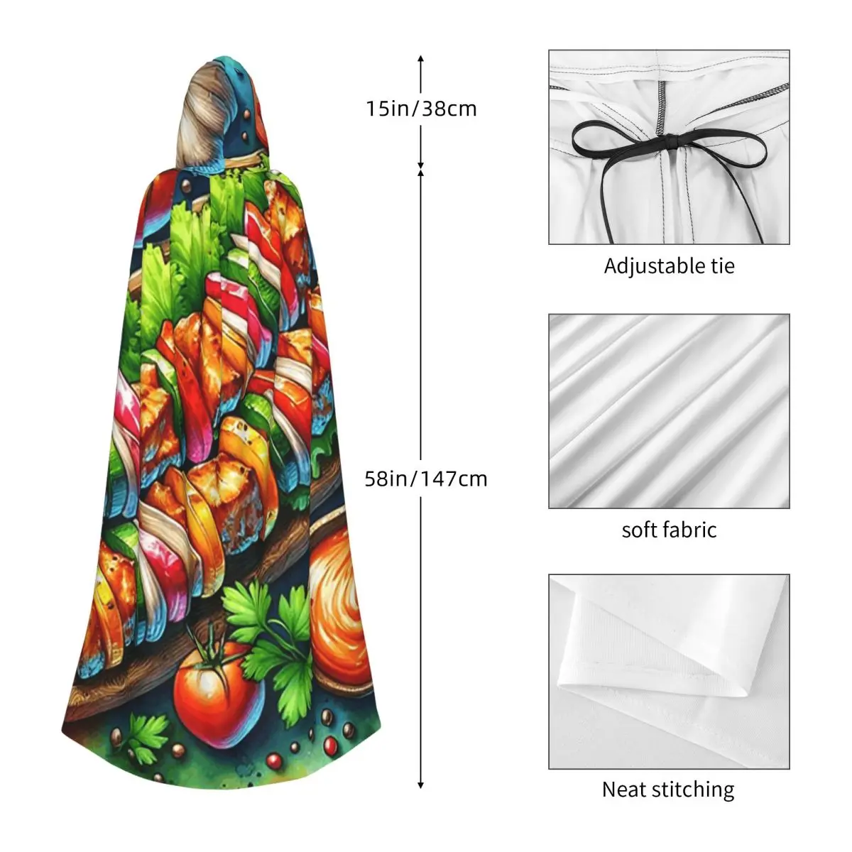 ケバブ新鮮な食材ロングフード付きマント魔女中世コスチュームコスプレケープハロウィンコート大人ユニセックス
