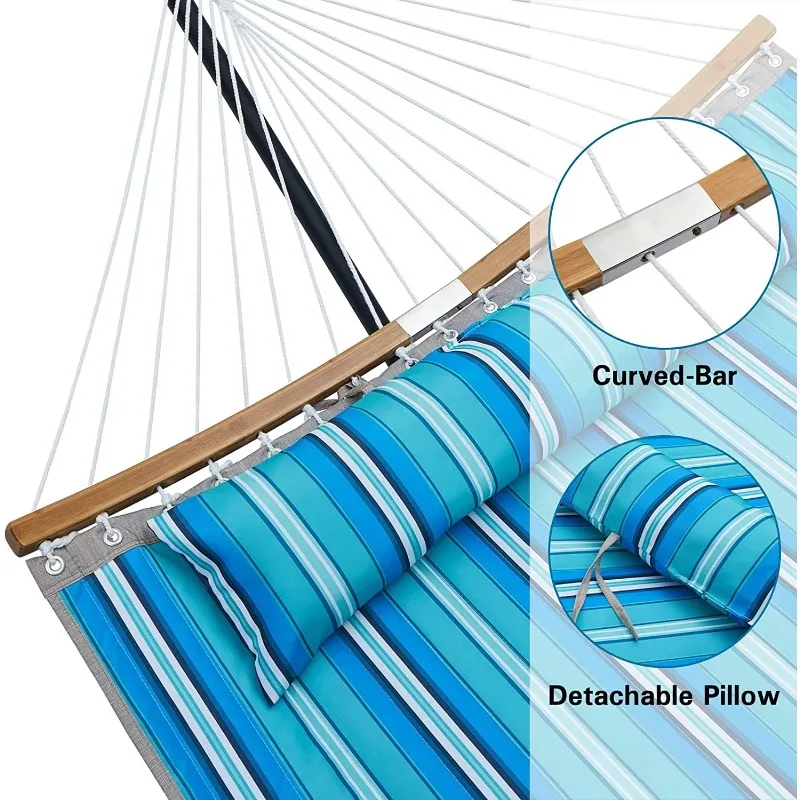 เปลญวนไม้ไผ่โค้งแบบถอดหมอนได้ สำหรับสนามหลังบ้าน ริมทะเล ระเบียง เปลญวนคู่ พกพาสะดวก สำหรับตั้งแคมป์กลางแจ้ง