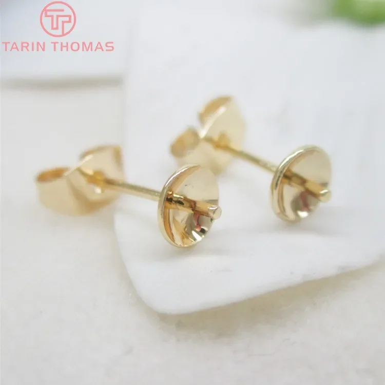 (1974)10PCS Length 15MM disk 5MM 24K Champagne Gold Color Brass Half Hole Beads Stud Earrings Pins High Quality Diy Accessories