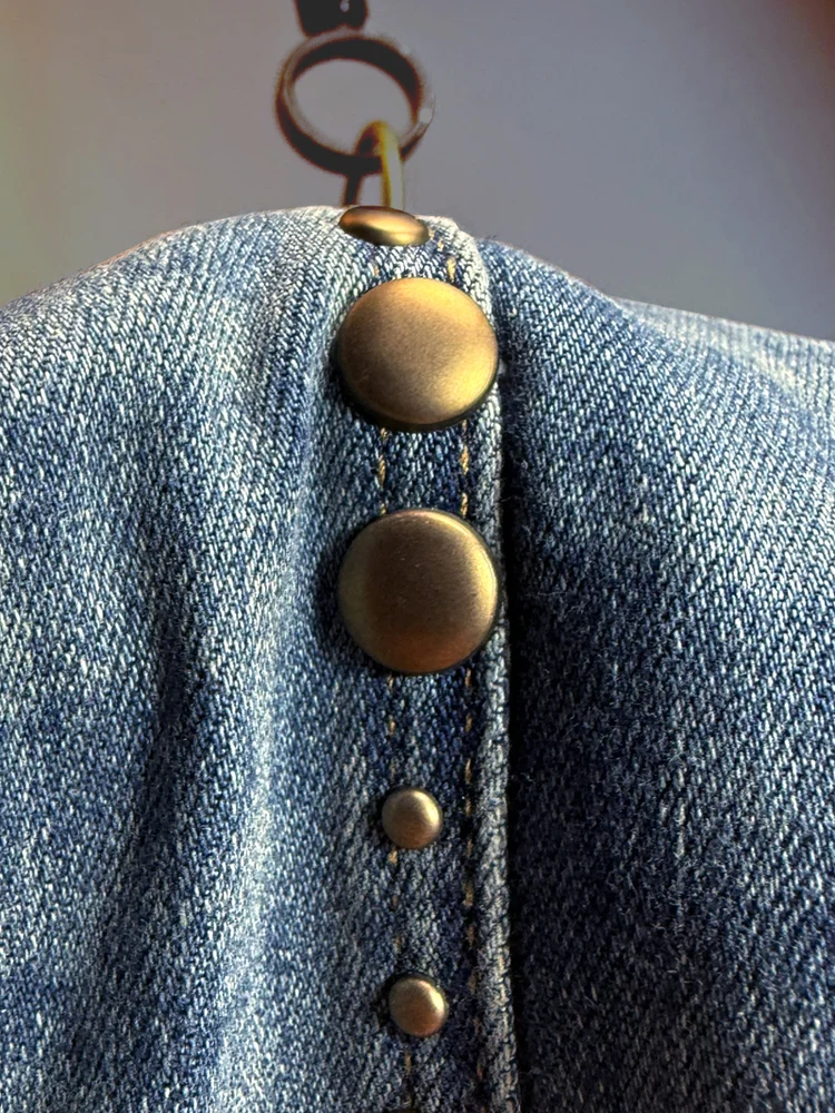 Amerikaanse stijl mode retro klinknagel uitlopende lange broek hoog getailleerde slim fit veelzijdige casual denim broek voor dames jeans