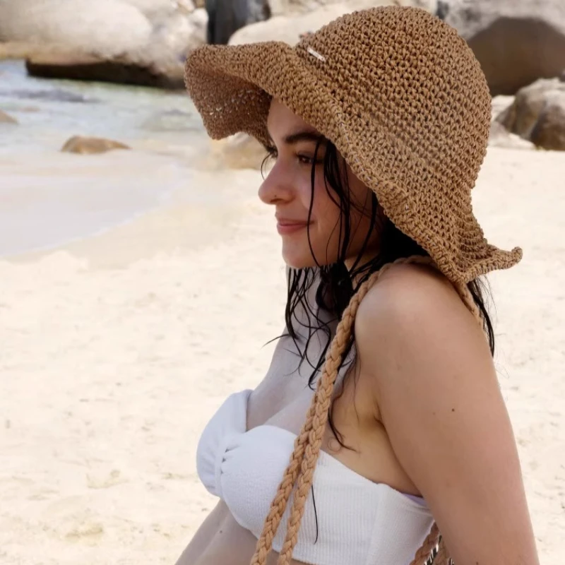 

Big brim straw visor foldable beach hat