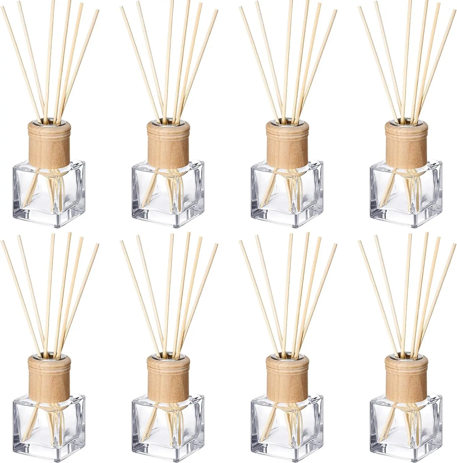 

8 Set Empty Glass Diffuser Bottles with Wooden Caps and Rattan Sticks, 50ml for DIY Fragrance Refillable