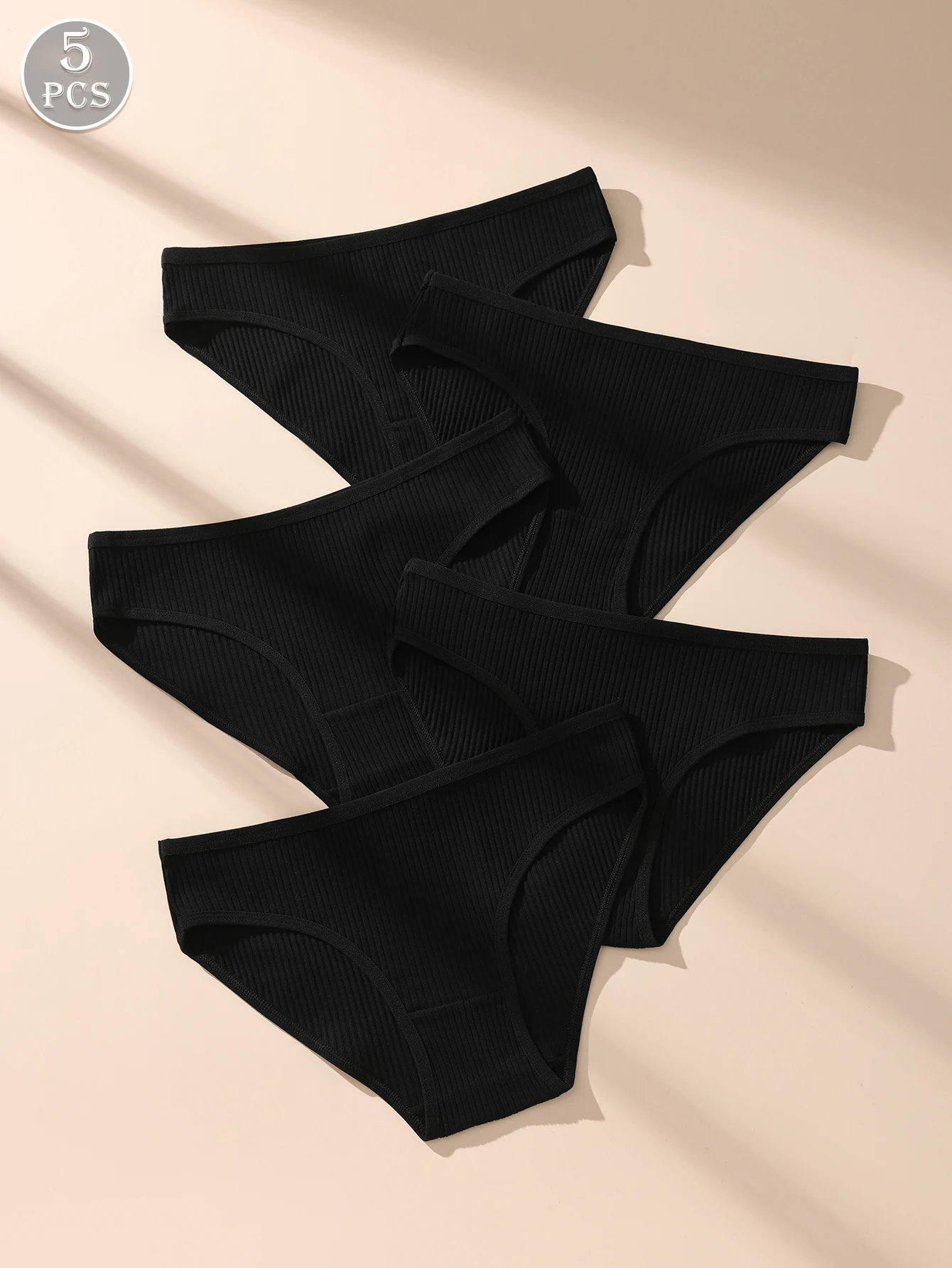 5Pcs Ribbed Cotton Women’s Underwear - Solid Color High Waist Briefs - Soft & Breathable