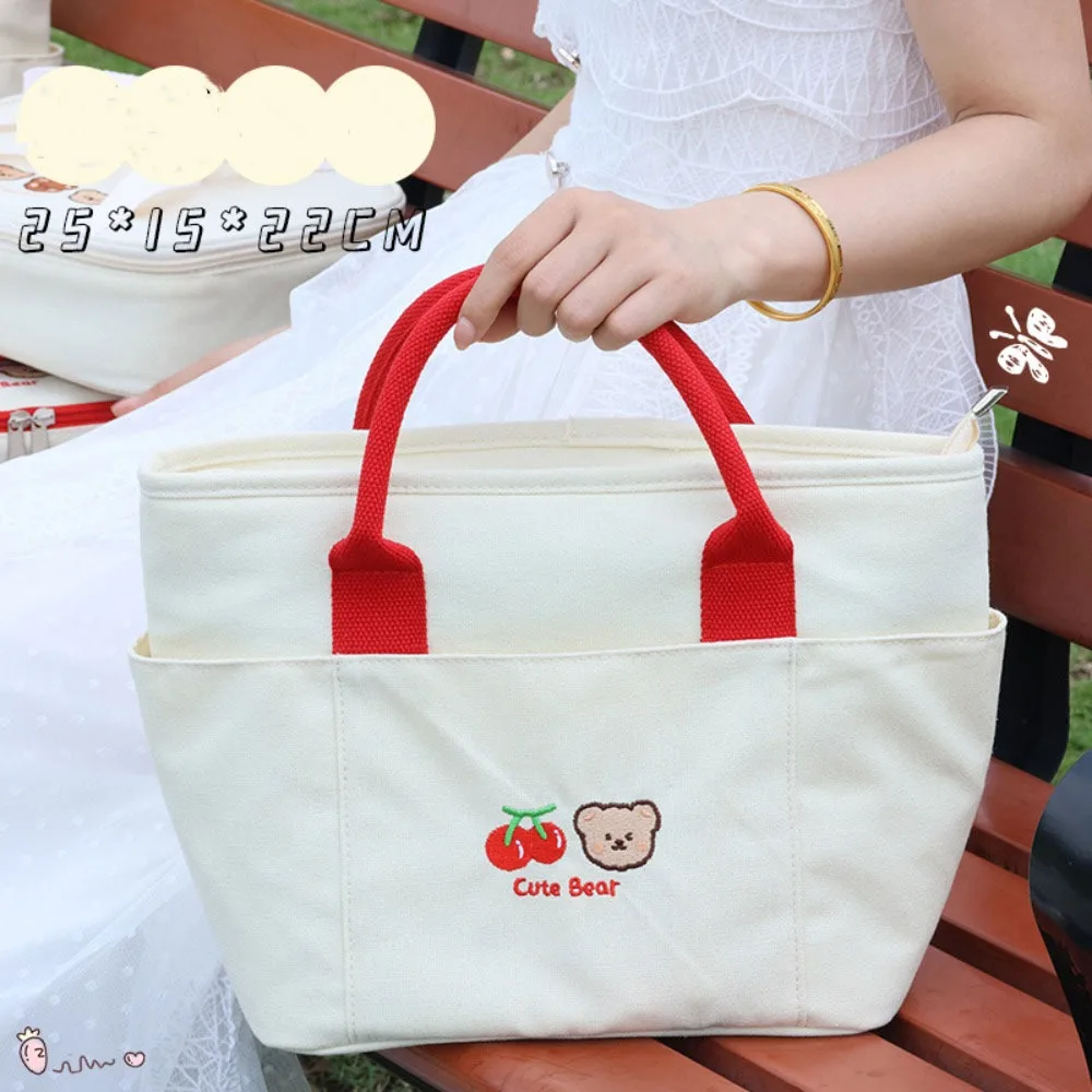 Cute Lunch Bag Large Capacity Canvas Anti-cooling Handbag Aluminum Foil Insulated Food Box Office Worker Portable Lunch Box Bag