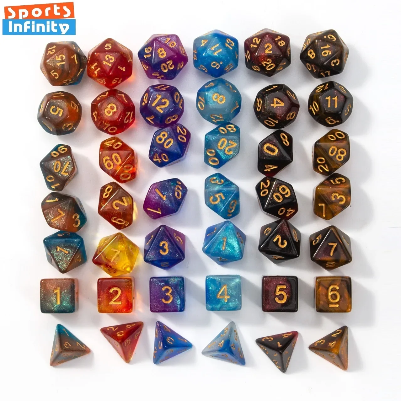 7pcs/set Dual Color Multi Sided Number Dice for TRPG TPG Cthulhu COC Running Team Table Board Game Dnd Dice Set Polyhedral Dice