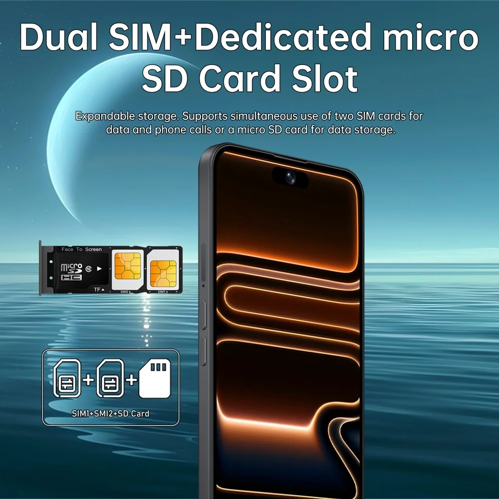 K-Touch Smartphone Android 5G For 17 Pro Max Smart Mobile Phones Dual Sim 22G+2TB Cell Phone Face Unlocked 7.3inch HD 5G Dual SIM 7800mAh Battery