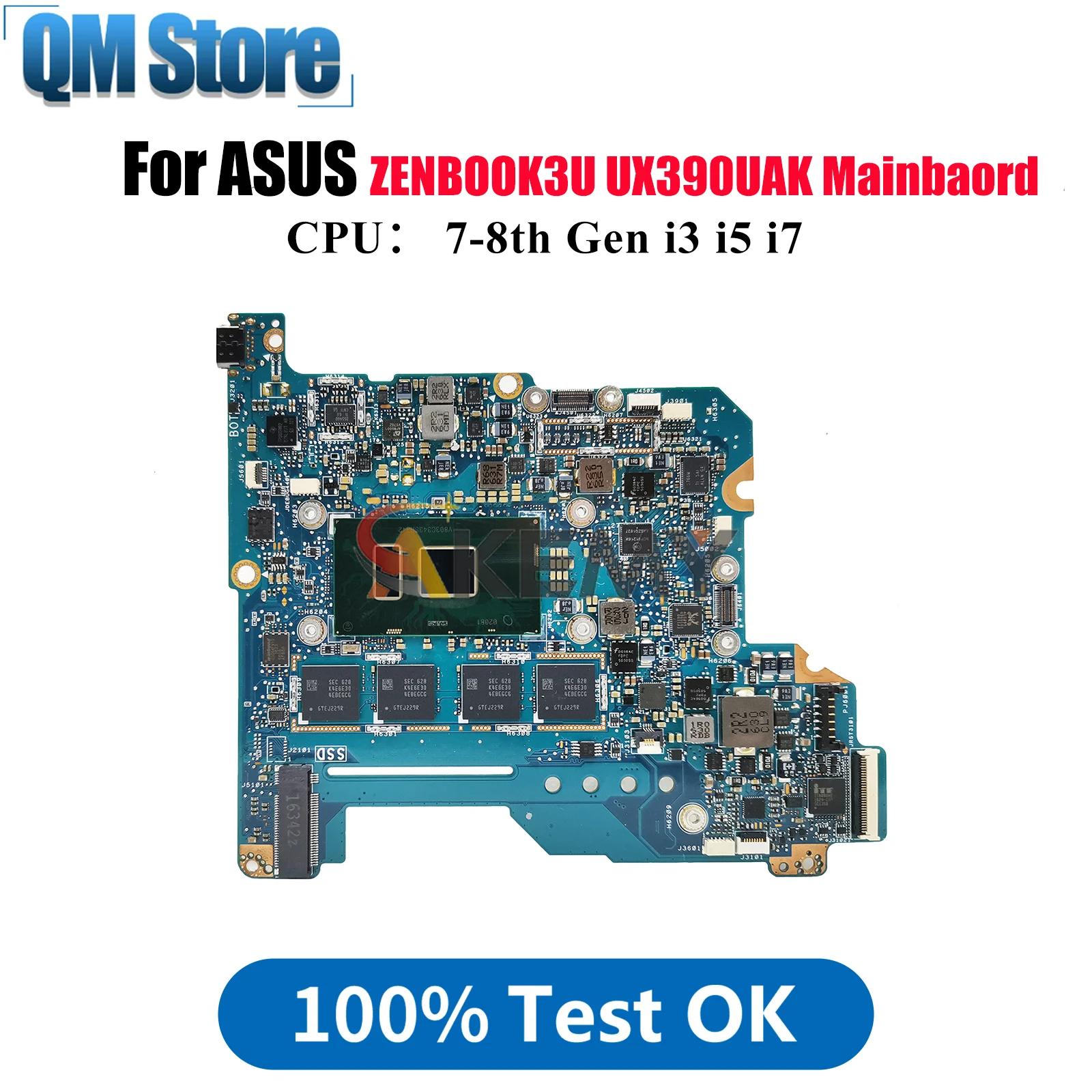 

UX390UAK Laptop Motherboard For ASUS ZenBook UX390 ZENBOOK3U UX390UAK Notebook Mainboard W/ i3 i5 i7 CPU 100% tests OK fast ship