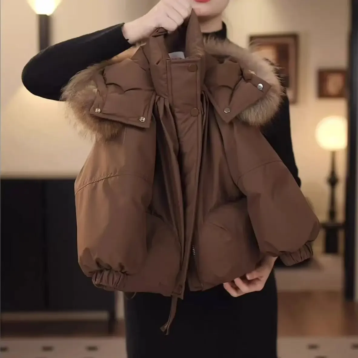 ZOETOPKID Winter Neue Jungen- und Mädchen-Jacke mit Abnehmbarem Baumwollfutter Verdickte Wattierte Jacke Großer Pelzkragen Kinder-Winteranzug – Detail 5