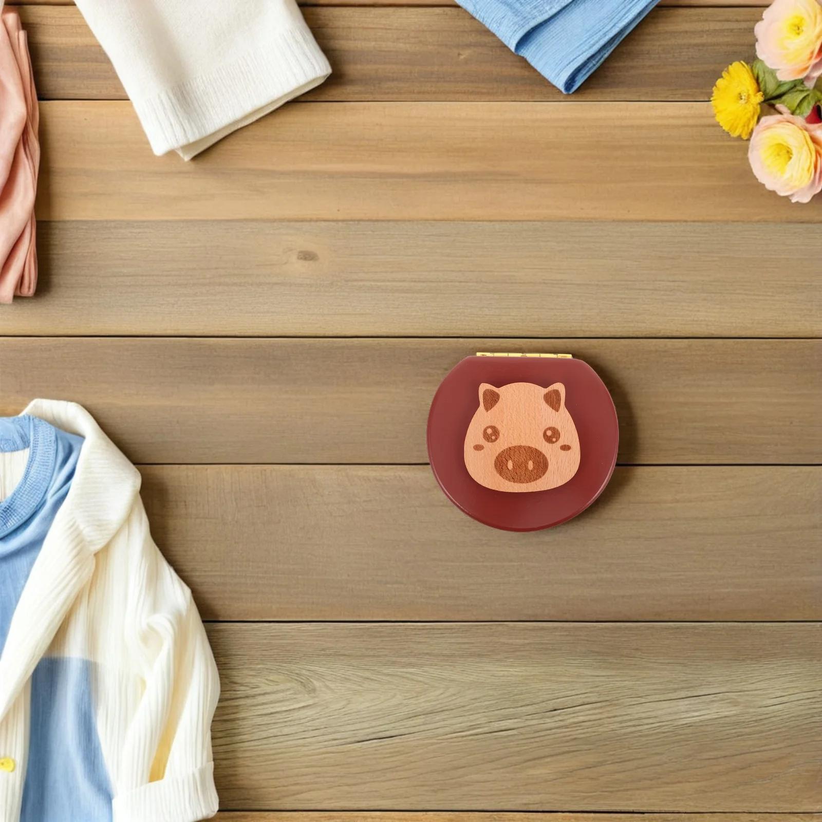 

Children's Baby Teeth Collection Box Natural Wooden Keepsake Storage Pig Zodiac Design Dustproof Toddler Hair Fetal Cord