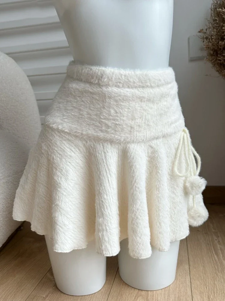 

Y2k Эстетическое кавайное милое женское платье с рюшами, вязаное бальное платье, юбка с высокой талией, Harajuku, милая однотонная повязка, гранж Faldas