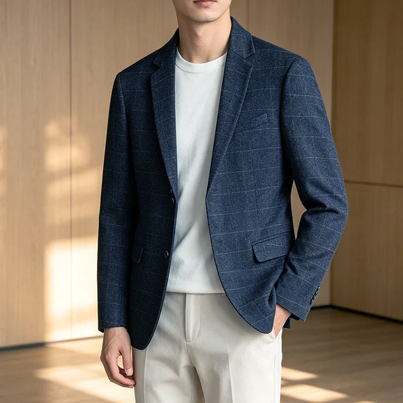 Men's High-Quality Versatile Business Casual Suit Jacket English Style Outdoor Checkered Trendy Fashionable Stylish