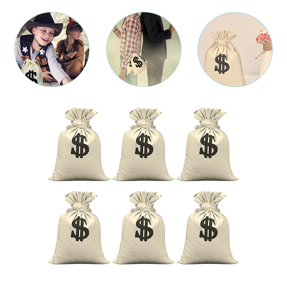 6 Pcs Decorate Dollar Sign Money Bag Print Drawstring Pouch Bagged Multifunctional Pouches Storage Bags