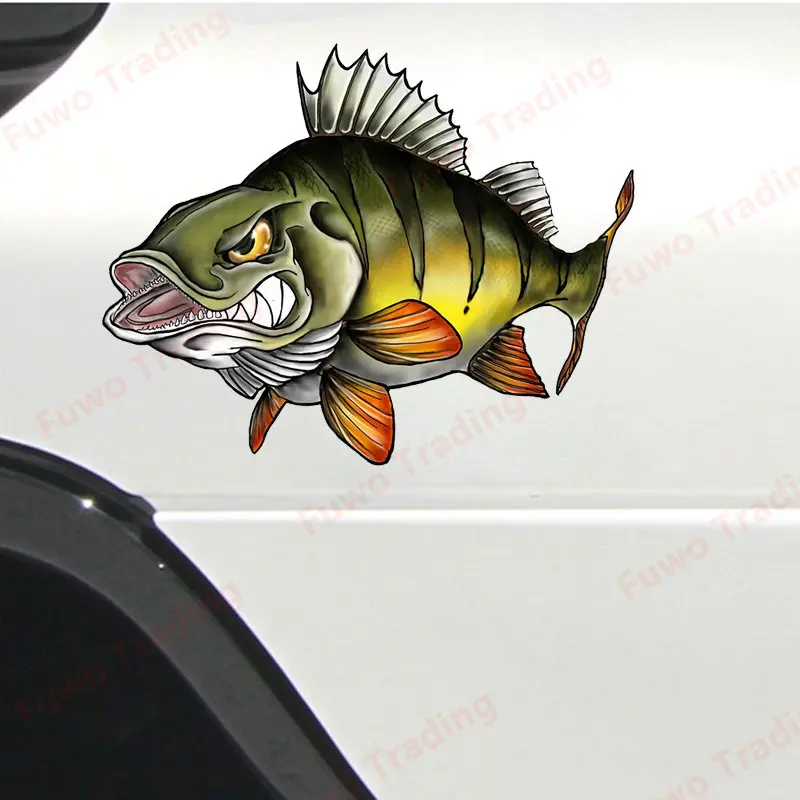 Cartoon Sharp Teeth Horror Fish Car Sticker Car Bumper Window Decals Fishing Art Waterproof Car Styling Motorcycle Helmet Decals