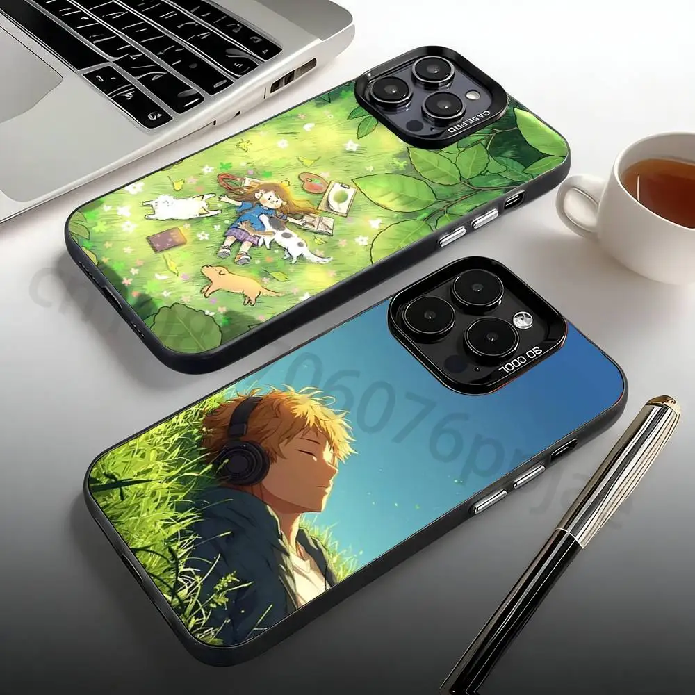 Capa de Celular Estética com Ilustração de Grama para iPhone 17, 16, 15, 14, 13, 12, 11, Pro, Max, Plus, Mini - Capa Protetora Fosca Antichoque Candy