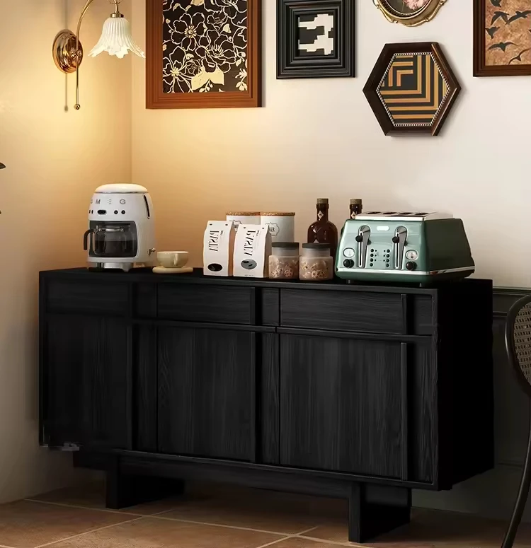 Solid Wood Modern Dining Cabinet Storage Cabinet French Style Wall Facing Living Room Kitchen Cabinet Large Capacity Easy