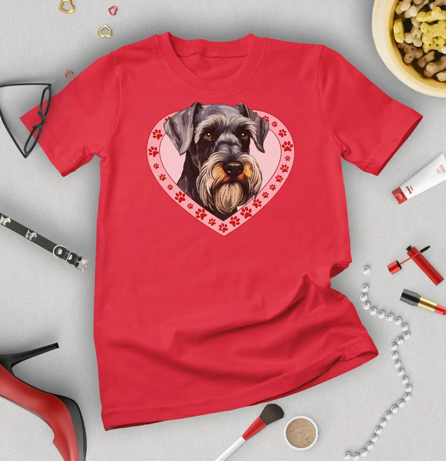 

Стандартная мужская или женская футболка Schnauzer с собакой на День святого Валентина