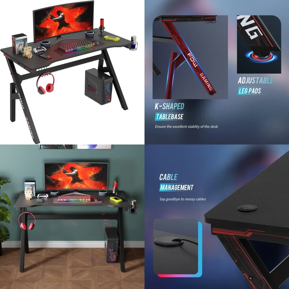 

Computer desks47 Inch Gaming Desk PC Carbon Fiber Table for Ultimate Gamer Setup Large Computer Desk with RGB Lights and Cable
