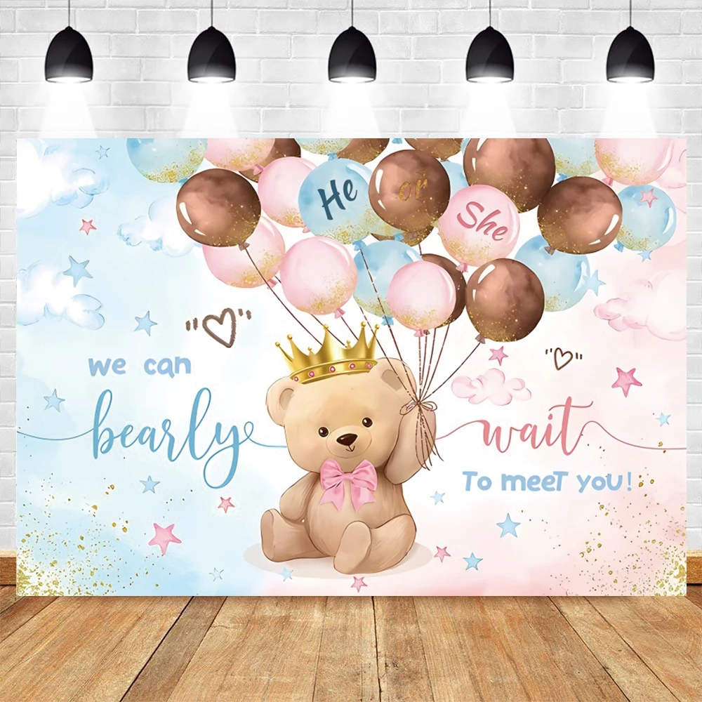 Bear Baby Shower Backdrop for Photography Flower Ballon We Can Bearly Wait Girl Boy Birthday Party Decor Background Photo Studio